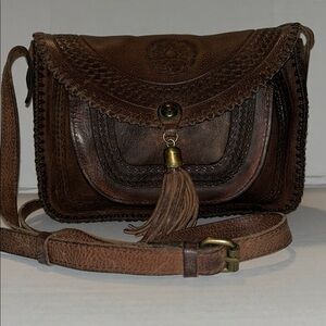 Patricia Nash Beaumont Flap Crossbody bag brown distressed leather